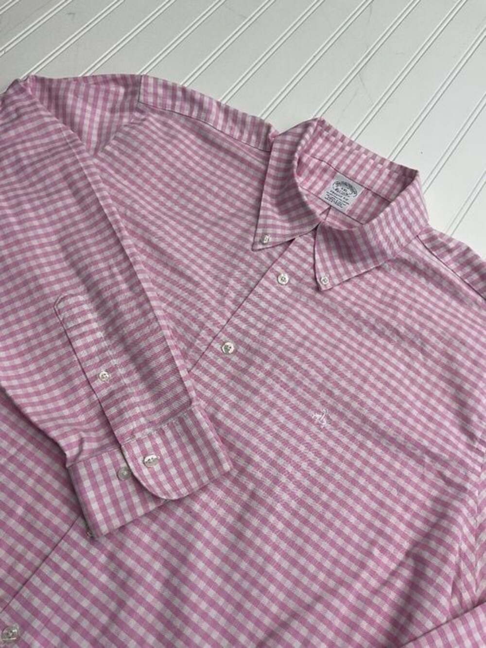 Brooks Brothers Men's XXL Pink White Gingham Check Button Down Shirt Regent Fit